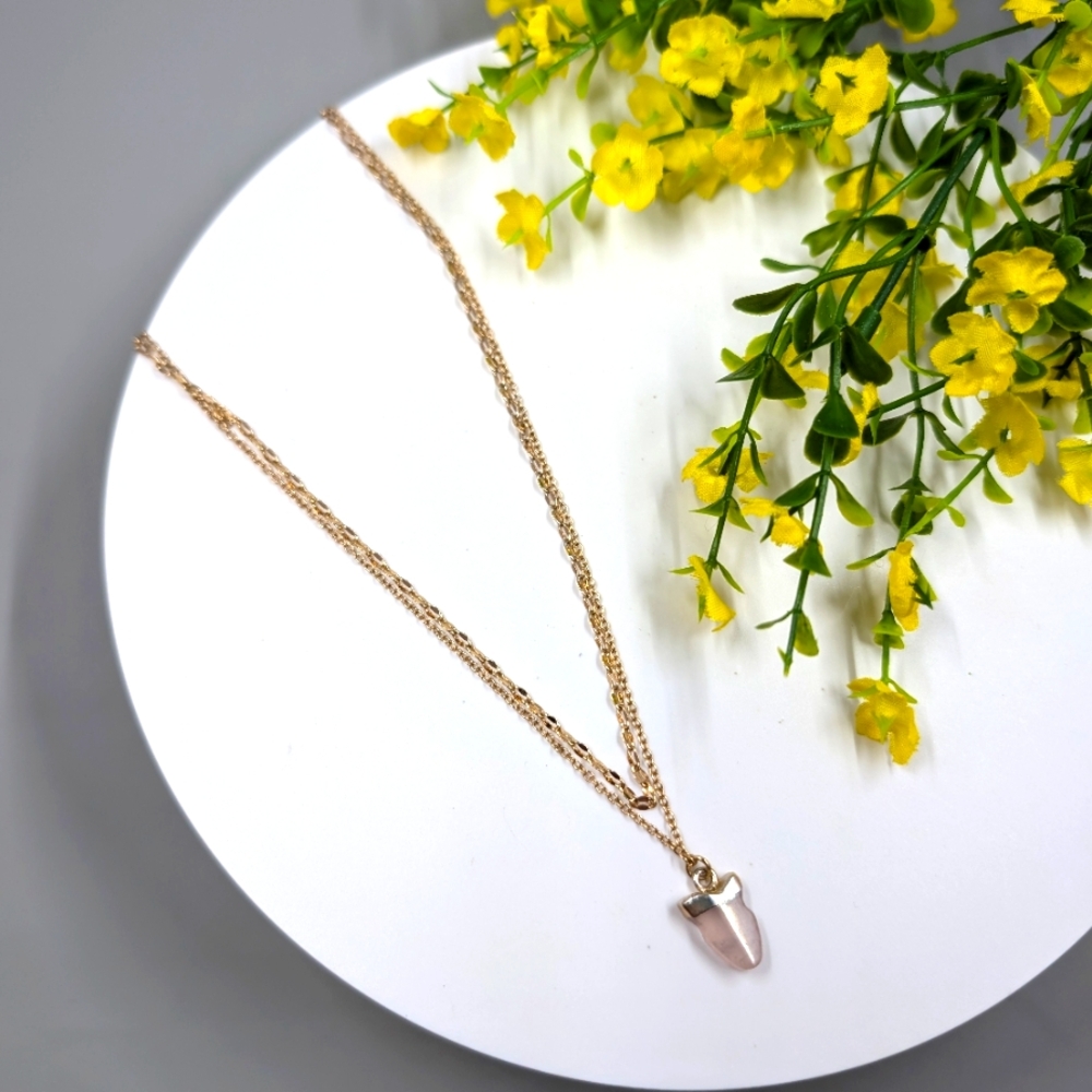 Multi Strand Gold Plated Necklace with Pink Quartz Pendant